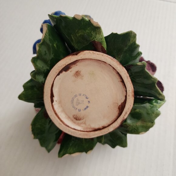 Capodimonte Italy Porcelain Candle Holder Flowers Butterfly Multicolor - Picture 7 of 15